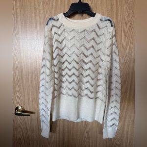 New Hinge Ivory Sheer Chevron Ribbed Knit Sweater Women’s L